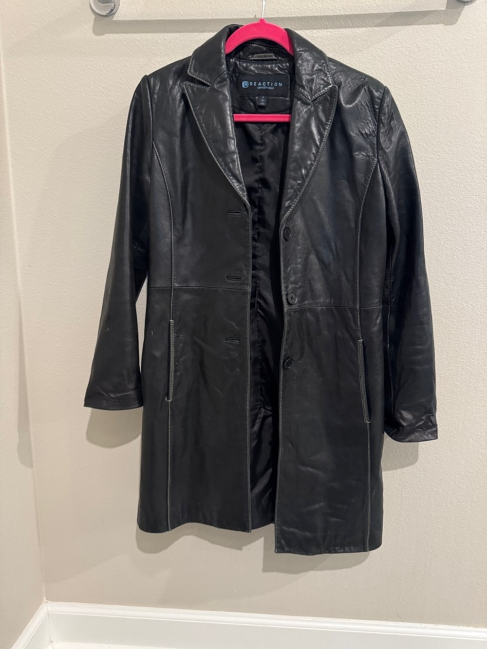 Kenneth Cole Reaction Women's Black Leather Trench Coat